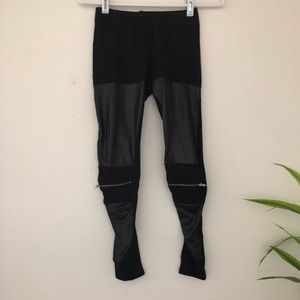 Faux Leather and Zipper Knee Black Leggings